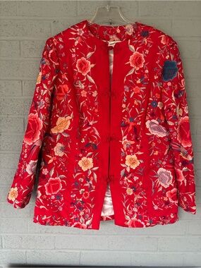 Handmade Red Floral Embroidered Women's Jacket